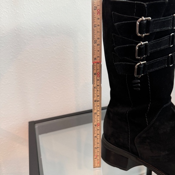 AQUATALIA BY Marvin K Black Suede Weatherproof Buckle mid calf boots 9.5 - Picture 4 of 16